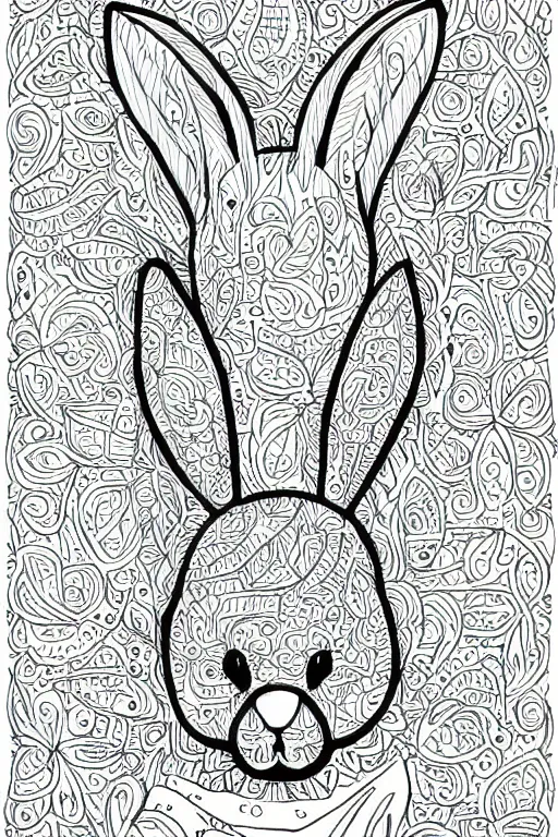 Image similar to bunny head, ornaments, ink drawing, line art colouring page