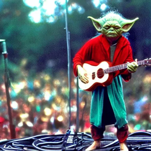 Image similar to yoda performing at woodstock