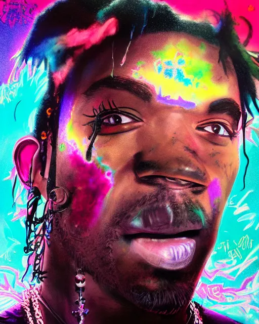 Image similar to lil uzi vert, airbrush, drew struzan illustration art, key art, movie poster