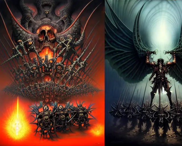 Prompt: the army of darkness and death angels, fantasy character portrait made of fractals facing each other, ultra realistic, wide angle, intricate details, the fifth element artifacts, highly detailed by peter mohrbacher, hajime sorayama, wayne barlowe, boris vallejo, aaron horkey, gaston bussiere, craig mullins