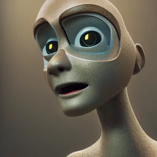 Image similar to portrait of an pixar robot artist, high detail, beautiful light, depth of field, sharp focus, clean design, 4 k, octane render