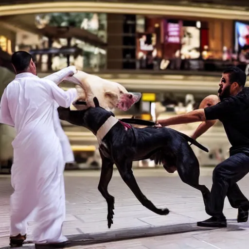 Image similar to dog fighting a man in Dubai mall