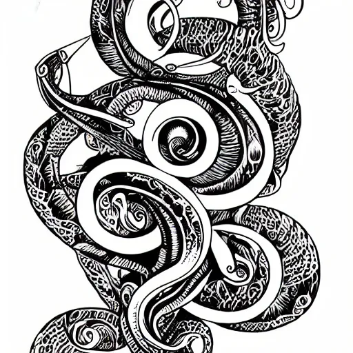 Image similar to kraken and orca, intricate design, award - winning elegant modern tattoo design on white background