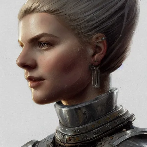 Prompt: portrait of a beautiful young scandinavian woman with a half shaved undercut hairstyle wearing full plate armor, HD, D&D 4k, 8k, incredibly detailed, intricate, masterpiece, digital illustration by greg rutkowski, trending on artstation, character design, concept art