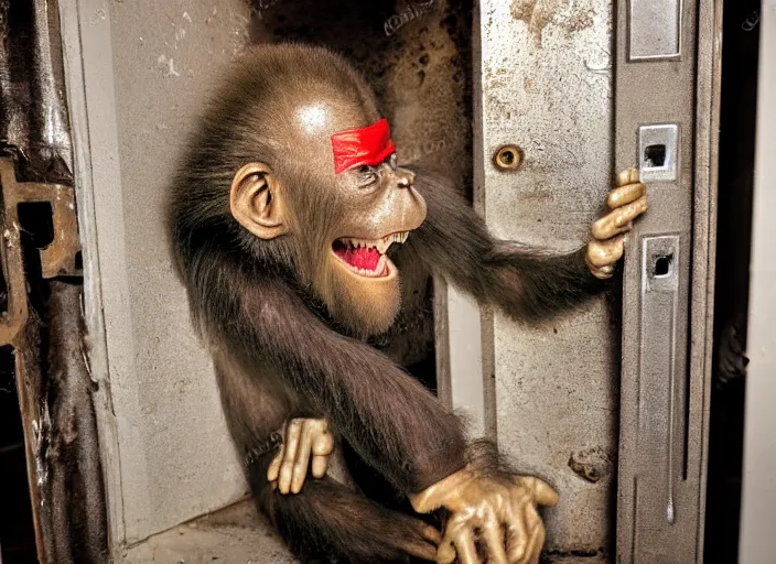 Image similar to scary ape inside fuse box in post communist apartment building