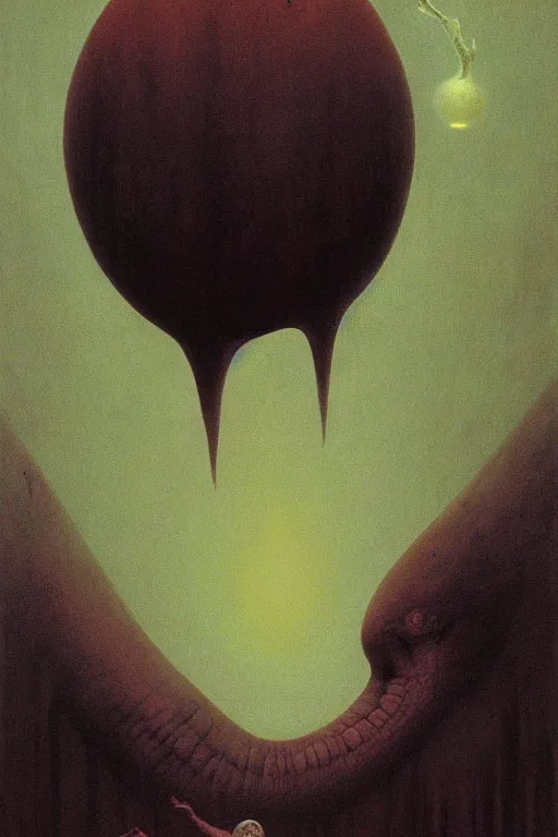 Prompt: something strange in my large banana, by zdzislaw beksinski, by dariusz zawadzki, by wayne barlowe, gothic, surrealism, cosmic horror, lovecraftian, cold hue's, warm tone gradient background, concept art, beautiful composition