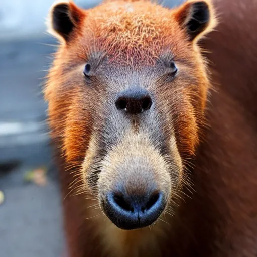 Image similar to an antropomorphic capybara wearing a suit smoking a cigar