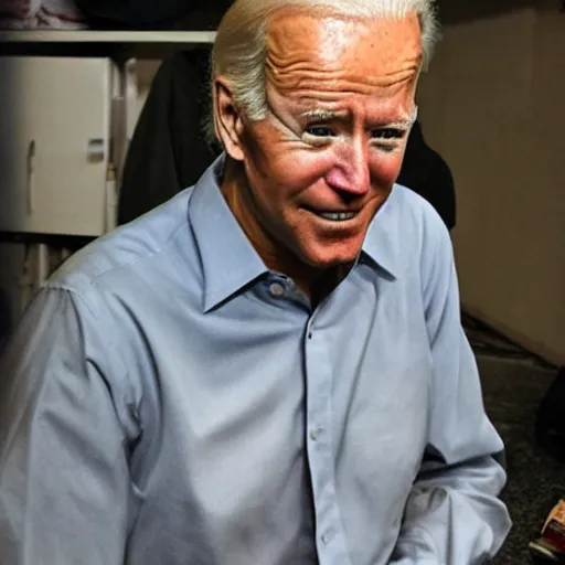 Image similar to homeless joe biden in the backrooms