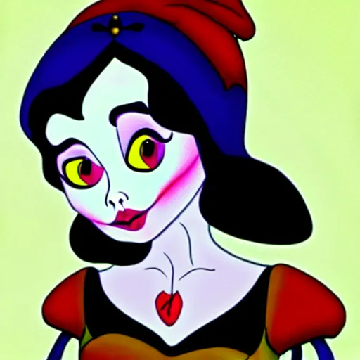 Image similar to snow white in the style of tim burton