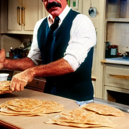 Prompt: tom selleck making chapattis