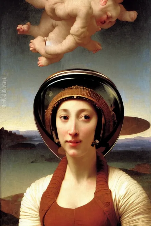 Prompt: portrait of women in astronaut helmets an ancient human species, single person, renaissance, rococo, by bouguereau