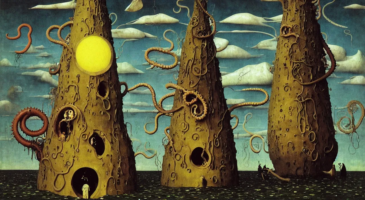 Image similar to single flooded simple!! tentacle gourd tower anatomy, very coherent and colorful high contrast masterpiece by norman rockwell franz sedlacek hieronymus bosch dean ellis simon stalenhag rene magritte gediminas pranckevicius, dark shadows, sunny day, hard lighting