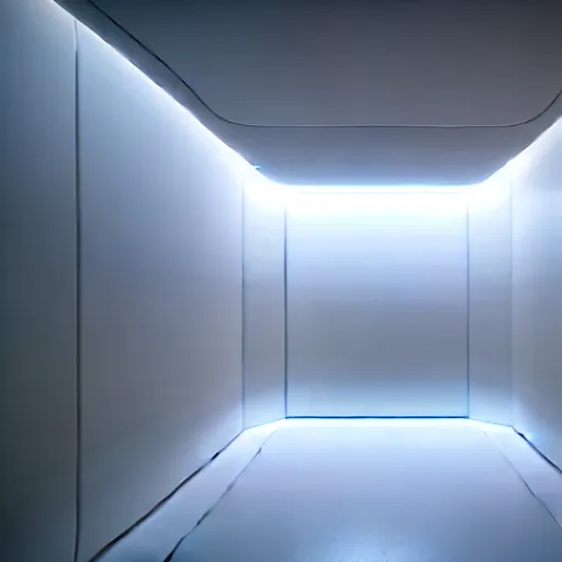 Image similar to a white room twelve by ten by eight, proportionally perfect, geometrically perfect, clean and empty, sci fi spaceship futuristic paneling unreal engine, general studio lighting, 8 k,