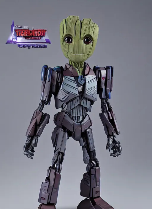Prompt: transformers decepticon baby groot action figure from transformers : kingdom, pvc figurine, symmetrical details, gunpla, android, robot, by hasbro, takaratomy, tfwiki. net photography, product photography, official media