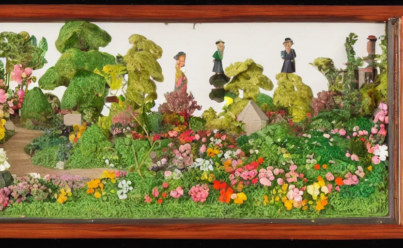 Image similar to a landscape claymation of a garden in a park, collage, henri berthaut, art - deco, miner kilbourne kellogg, gardens