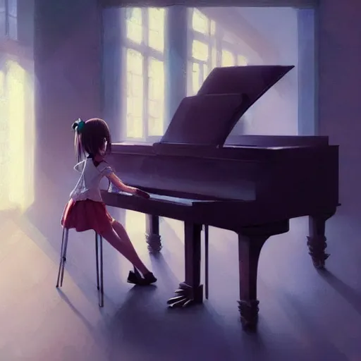 Image similar to anime girl Playing the Piano instrument , digital Art, Greg rutkowski, Trending cinematographic artstation