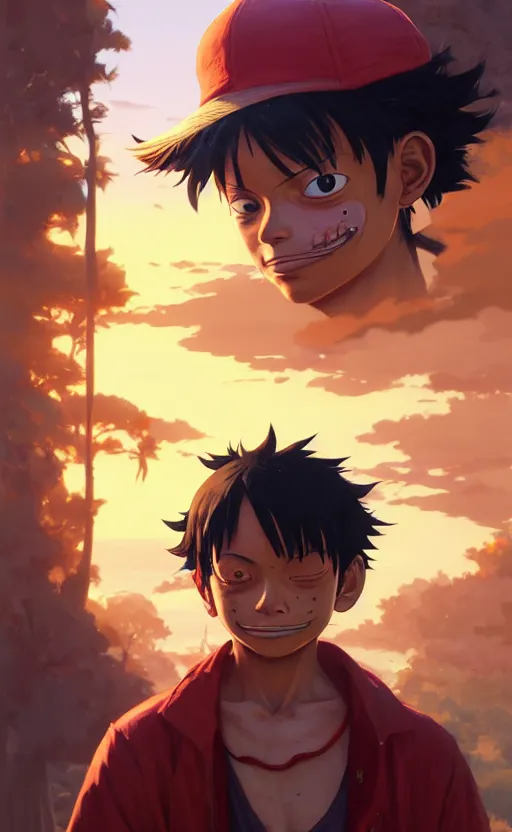 Image similar to highly detailed portrait of luffy in gta v, stephen bliss, unreal engine, fantasy art by greg rutkowski, loish, rhads, ferdinand knab, makoto shinkai and lois van baarle, ilya kuvshinov, rossdraws, tom bagshaw, global illumination, radiant light, detailed and intricate environment