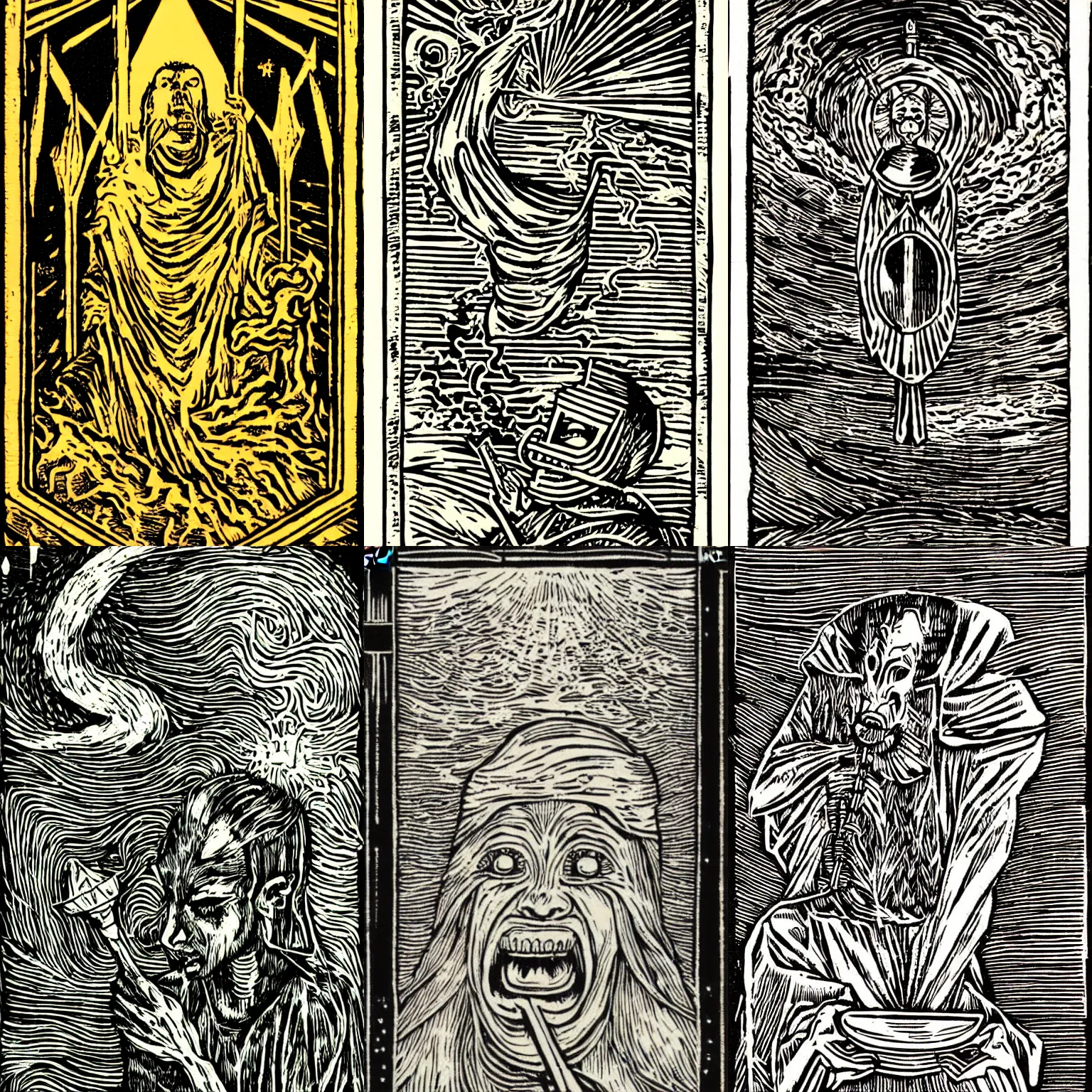 Prompt: let my mouth be ever fresh with praise, passionate woodcut art, cybertron, tarot card, symbolism
