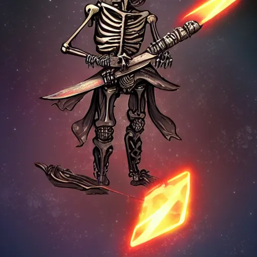 Image similar to skeleton space pirate holding a vibrosword, epic fantasy character art