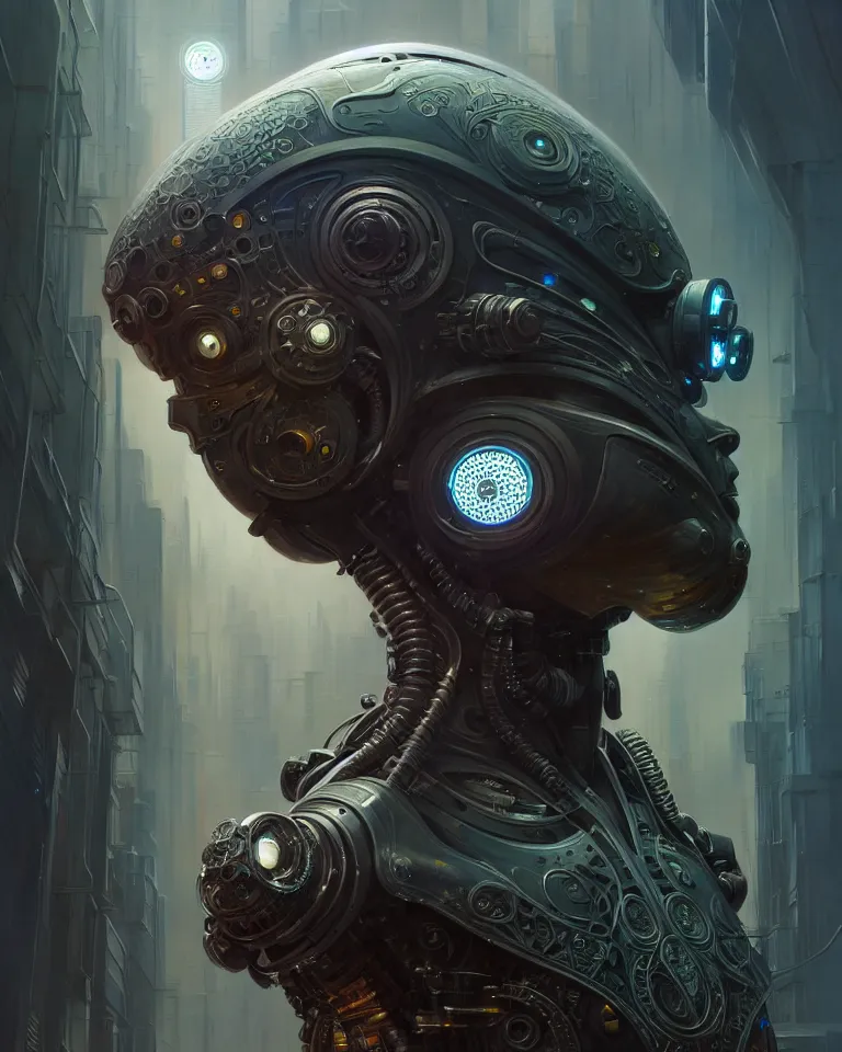 Image similar to low angle shot of a cyberpunk robot character, intricate, elegant, highly detailed, centered, digital painting, artstation, concept art, smooth, sharp focus, illustration, artgerm, tomasz alen kopera, peter mohrbacher, donato giancola, joseph christian leyendecker, wlop, boris vallejo