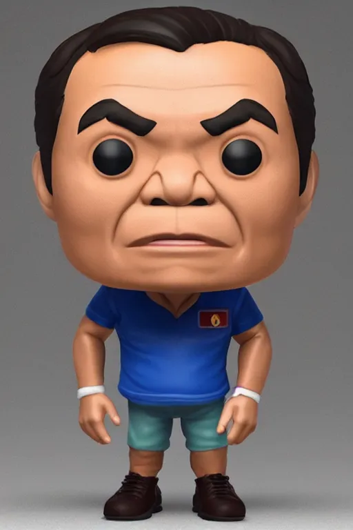 Image similar to a portrait of rodrigo duterte as a funko pop, studio lighting, 3 d, 8 k