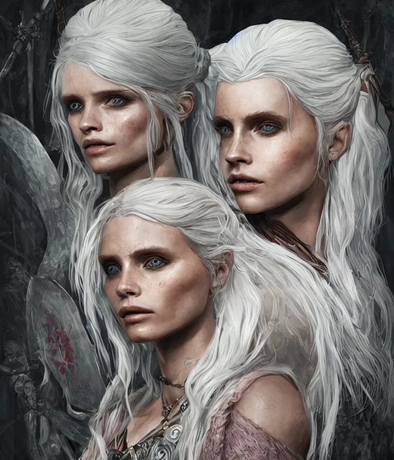 Image similar to Abbey Lee as Ciri in The Witcher 3, intricate, elegant, highly detailed, digital painting, sharp focus, illustration, in the style of Adolfo Hohenstein