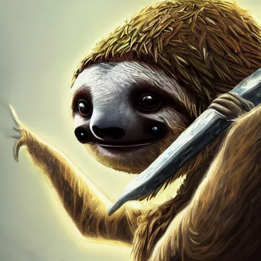 Image similar to a cute sloth dressed in a shinobi outfit, digital art by łukasz piskorz and patrick mcenvoy and michael komarck, intricate, highly detailed, artstation, concept art, smooth, sharp focus photo centered