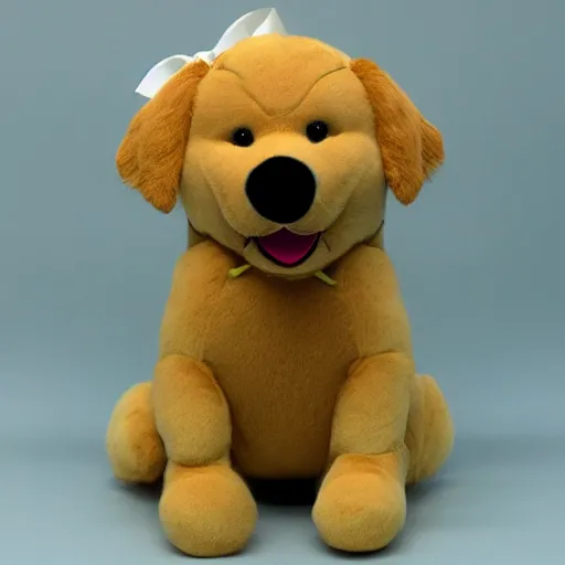 Image similar to a happy golden retriever puppyplush doll, 8 k