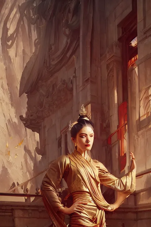 Image similar to temple, taoism, painting by greg rutkowski, j. c. leyendecker, artgerm