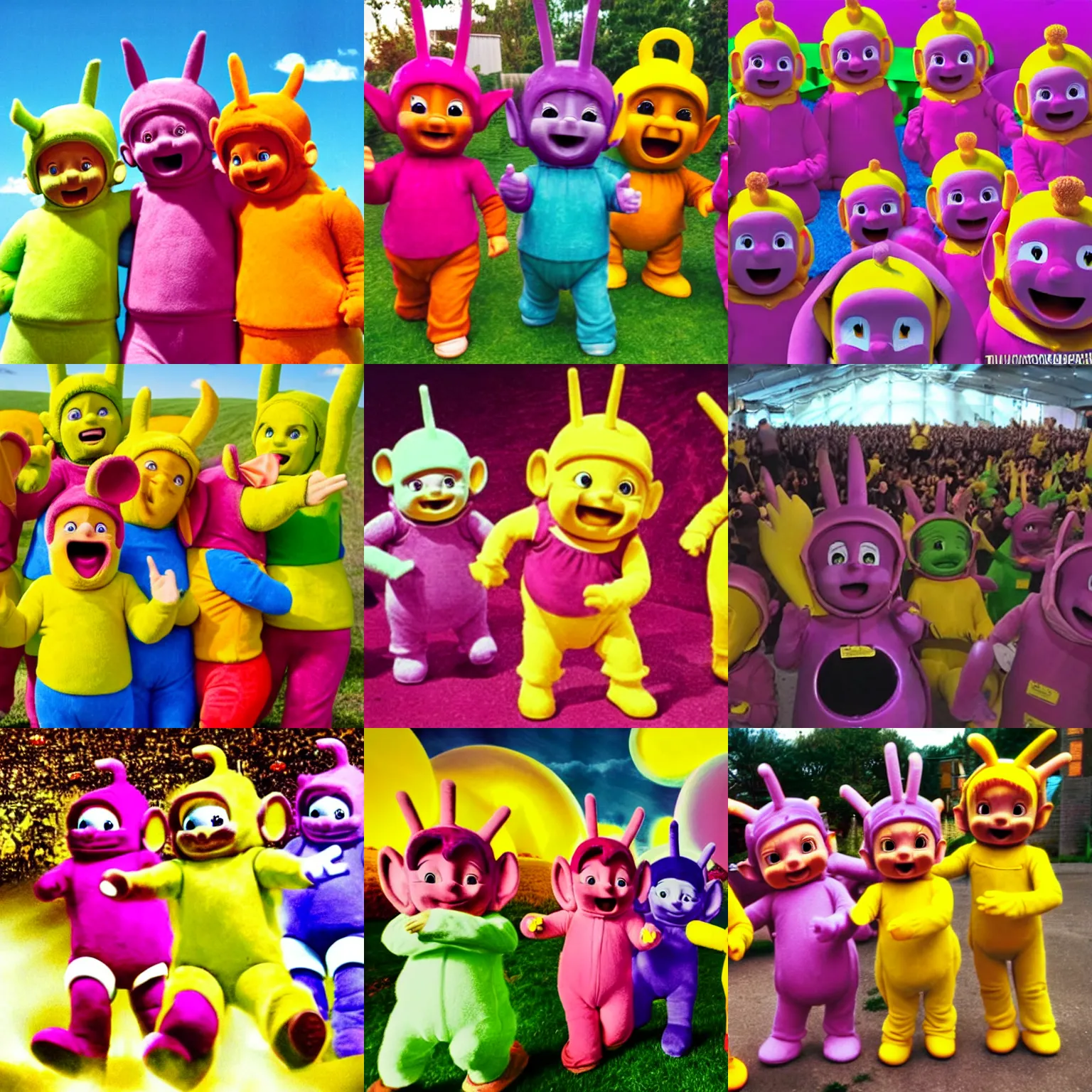 Prompt: Teletubbies in a mosh pit