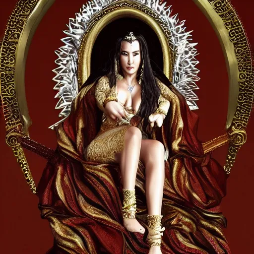 Prompt: Monica Bellucci as a Goddess sitting on a throne, up close, Highly detailed, concept art