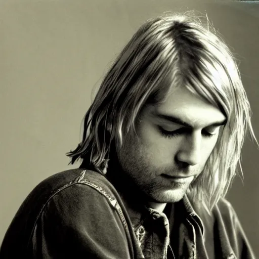 Prompt: Kurt Cobain singer songwriter Nirvana, a photo by Kurt Cobain, ultrafine detail, chiaroscuro, private press, associated press photo, angelic photograph, masterpiece
