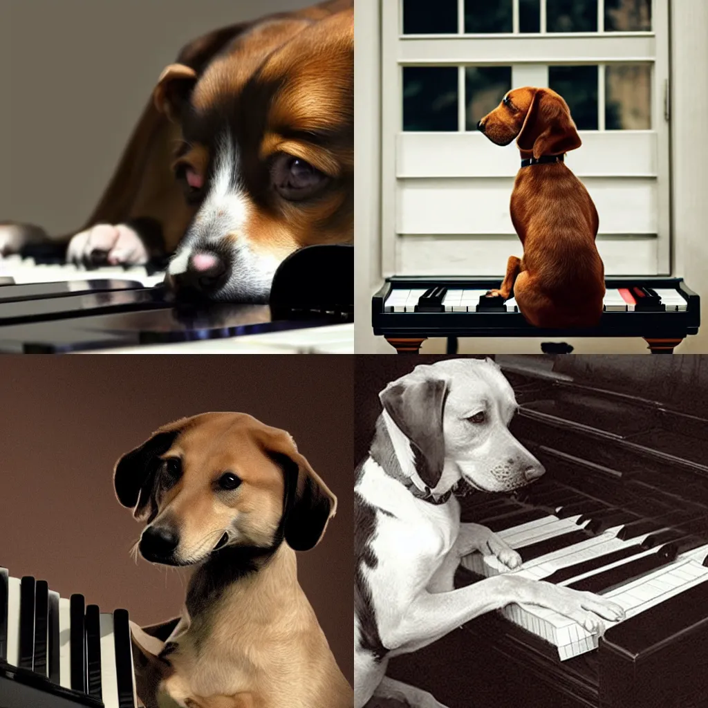 Prompt: a dog playing the piano elegantly