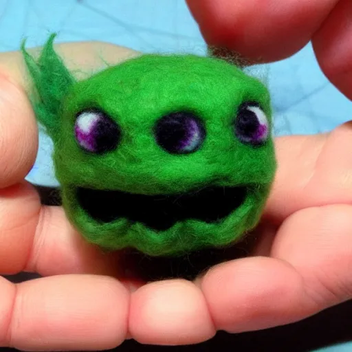 Prompt: a needle felted eye of Cthulhu from terraria, needle felting art.