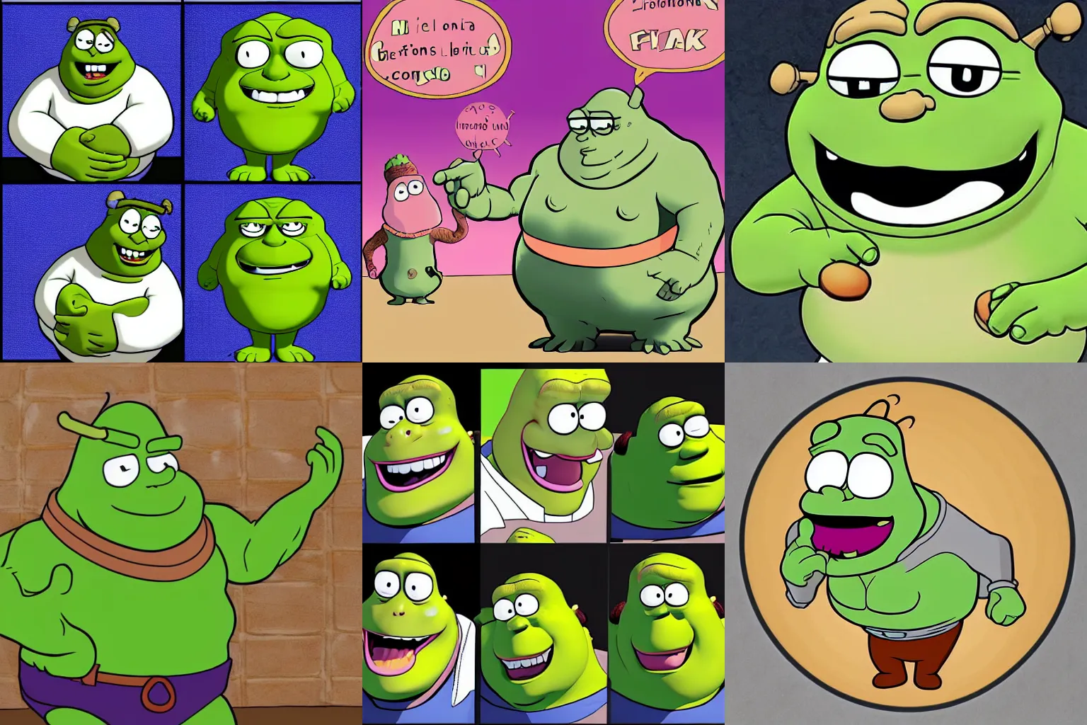 Prompt: A conbination of Shrek, Kurby and Peter Griffin, circle shaped