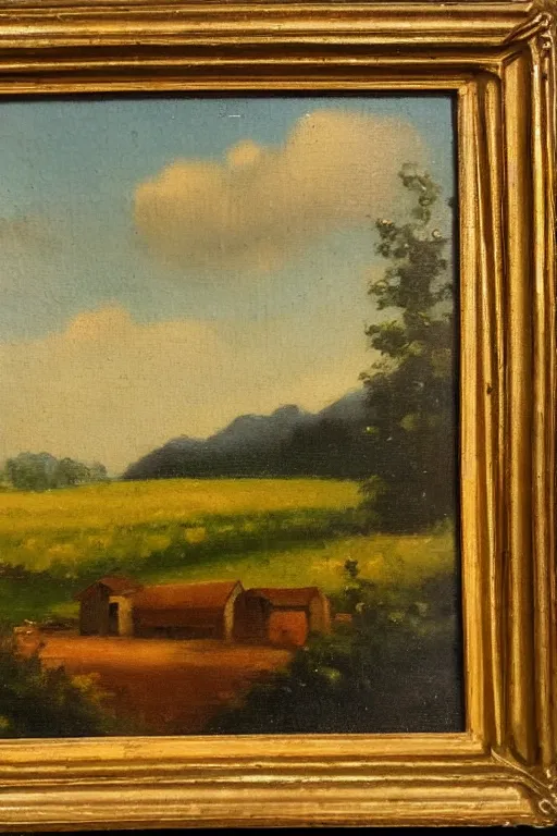 Image similar to vintage oil painting of a farm landscape