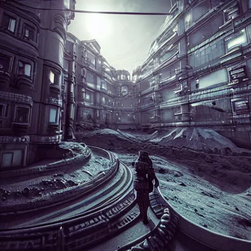 Prompt: Сyberpunk style photo in a Russian city on the Moon, Neo Norilsk, sci-fi, fantasy, intricate, very very beautiful, elegant, highly detailed, smooth, Unreal Engine 5, sharp focus, by Evgeny Zubkov, by Marat Zakirov, trending on Behance