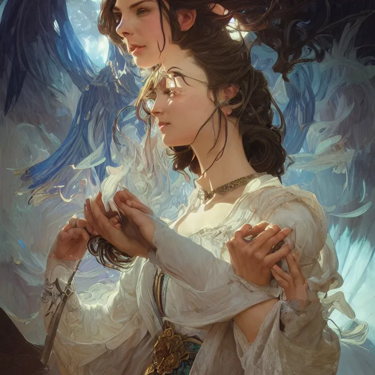 Image similar to portrait of a magic spell, D&D, fantasy, highly detailed, digital painting, artstation, smooth, sharp focus, illustration, art by artgerm and greg rutkowski and alphonse mucha