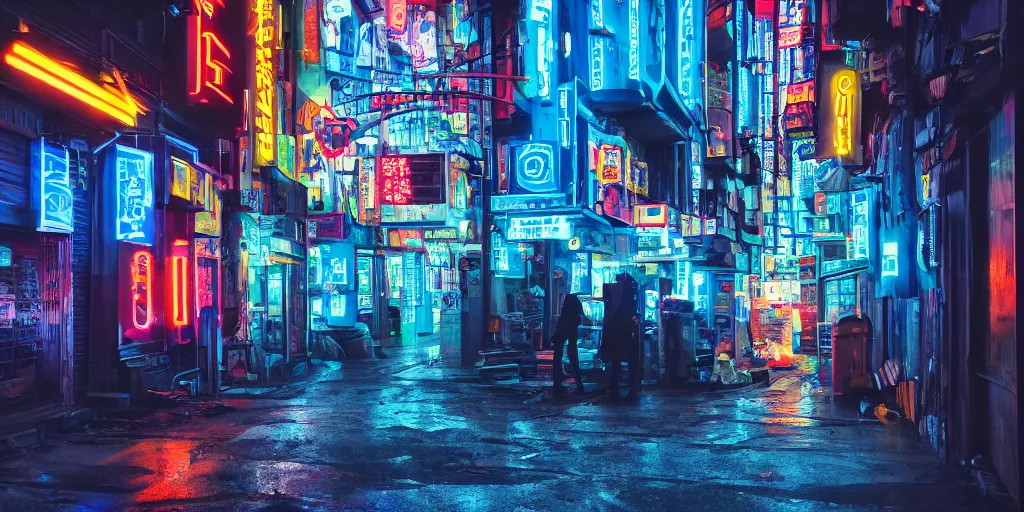 Image similar to outside black blue neon cyberpunk city on north atlantic island, soft lights