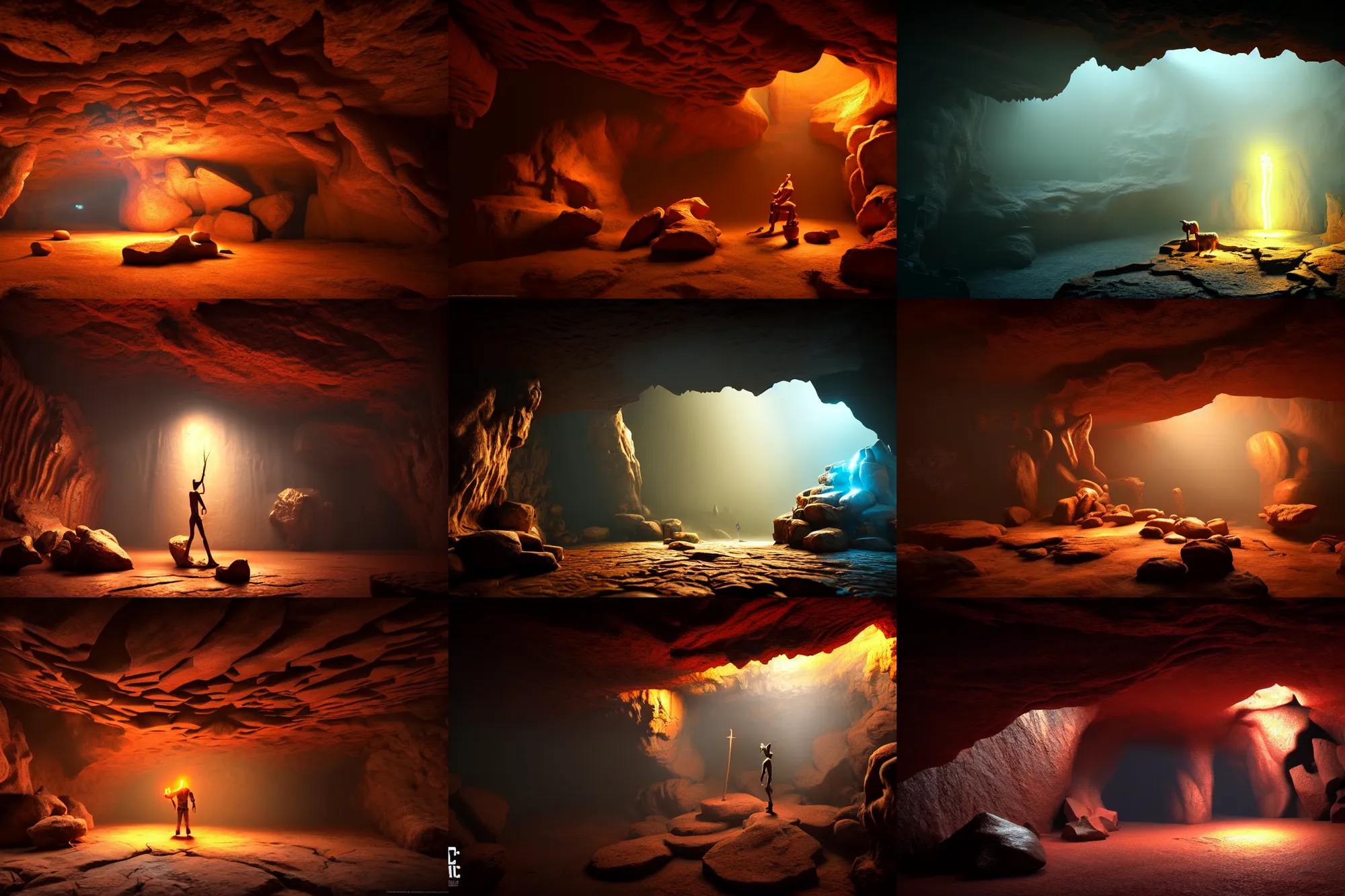 Prompt: printerest, [ some cool cave art done with mj ], intricate, epic lighting, cinematic composition, hyper realistic, 8 k resolution, unreal engine 5, blender, artstation