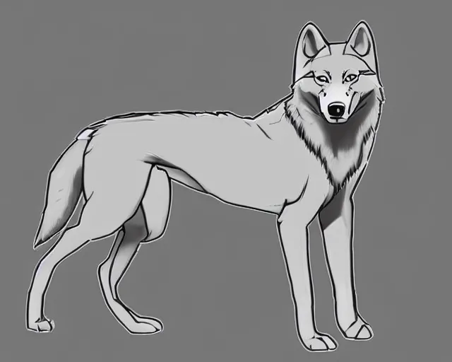 Image similar to professional digital art of a full-body outline of a wolf, very simple, no color, high quality, HD, 8K,