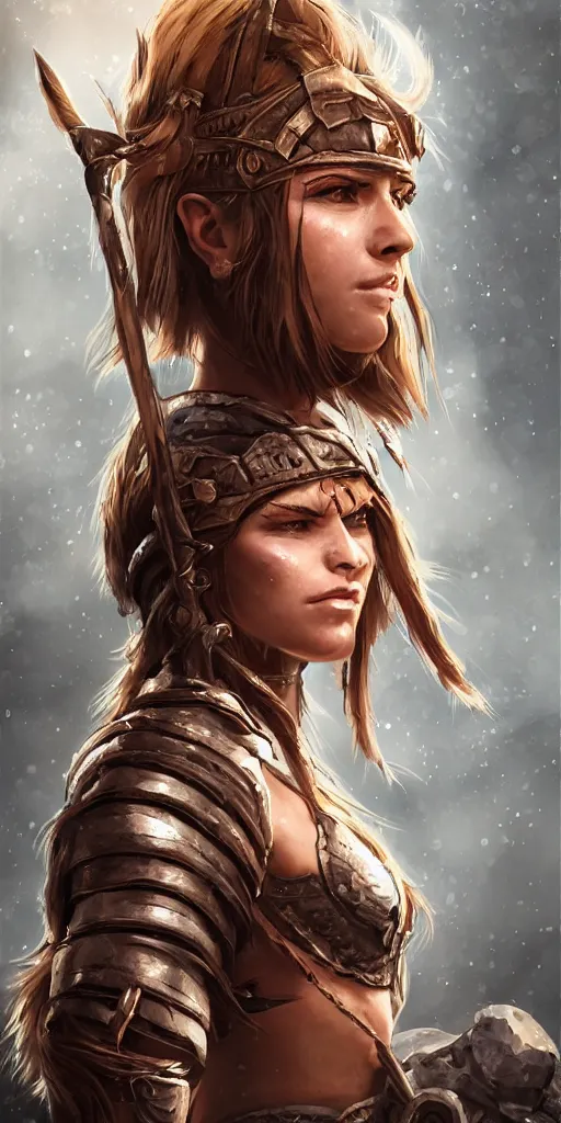 Prompt: head and shoulders portrait of a barbarian female, ultra sharp, very detailed, high quality focus by wlop