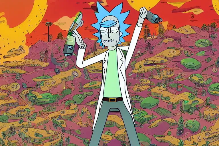 Prompt: hight detailed rick and morty wallpaper with hidden languages and symbolism
