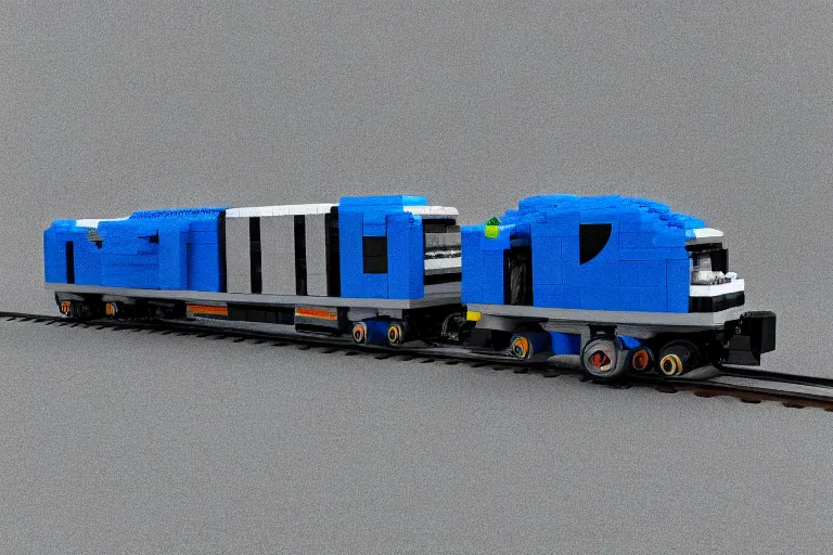 Image similar to futuristic train made out of Lego, octane render, white, grey and blue, studio light, 35mm,