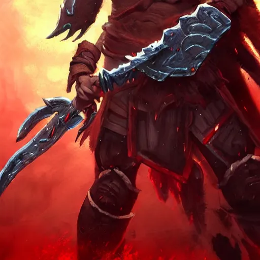 Image similar to ((((Mars the God of war)))), red theme, bloody battlefield, weapons and armors, Dota 2 hero, hearthstone art style, epic fantasy style art, fantasy epic digital art, epic fantasy card game art