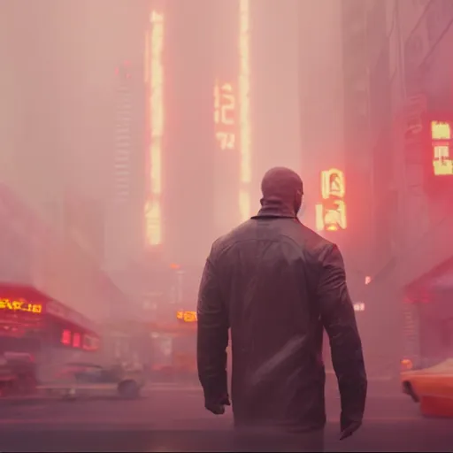 Image similar to epic cinematic film still of dwayne johnson in blade runner 2 0 4 9, intricate artwork by tooth wu and wlop and beeple, octane render, hyper realism, 8 k