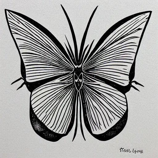 Image similar to linocut dark moth, detailed