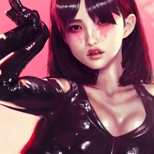 Image similar to a beautiful young japanese natalie portman alluring model in crop top, wearing a demonic latex mask that looks like an attractive succubus by guweiz and wlop and ilya kuvshinov and artgerm symmetrical eyes, aesthetic, gorgeous, stunning, attractive, artstation, deviantart, pinterest, digital art