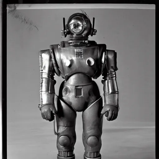 Image similar to war photography usa nuclear fission powered t - 5 1 b power armor 1 9 5 0 s