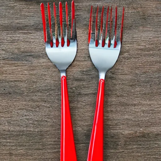 Prompt: red fork and blue fork